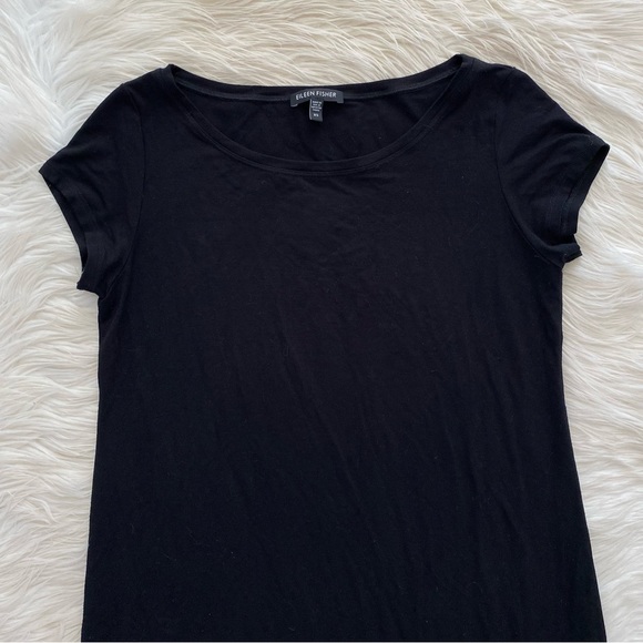 Eileen Fisher Black Bateau Neck Short Sleeve Dress - Picture 2 of 10
